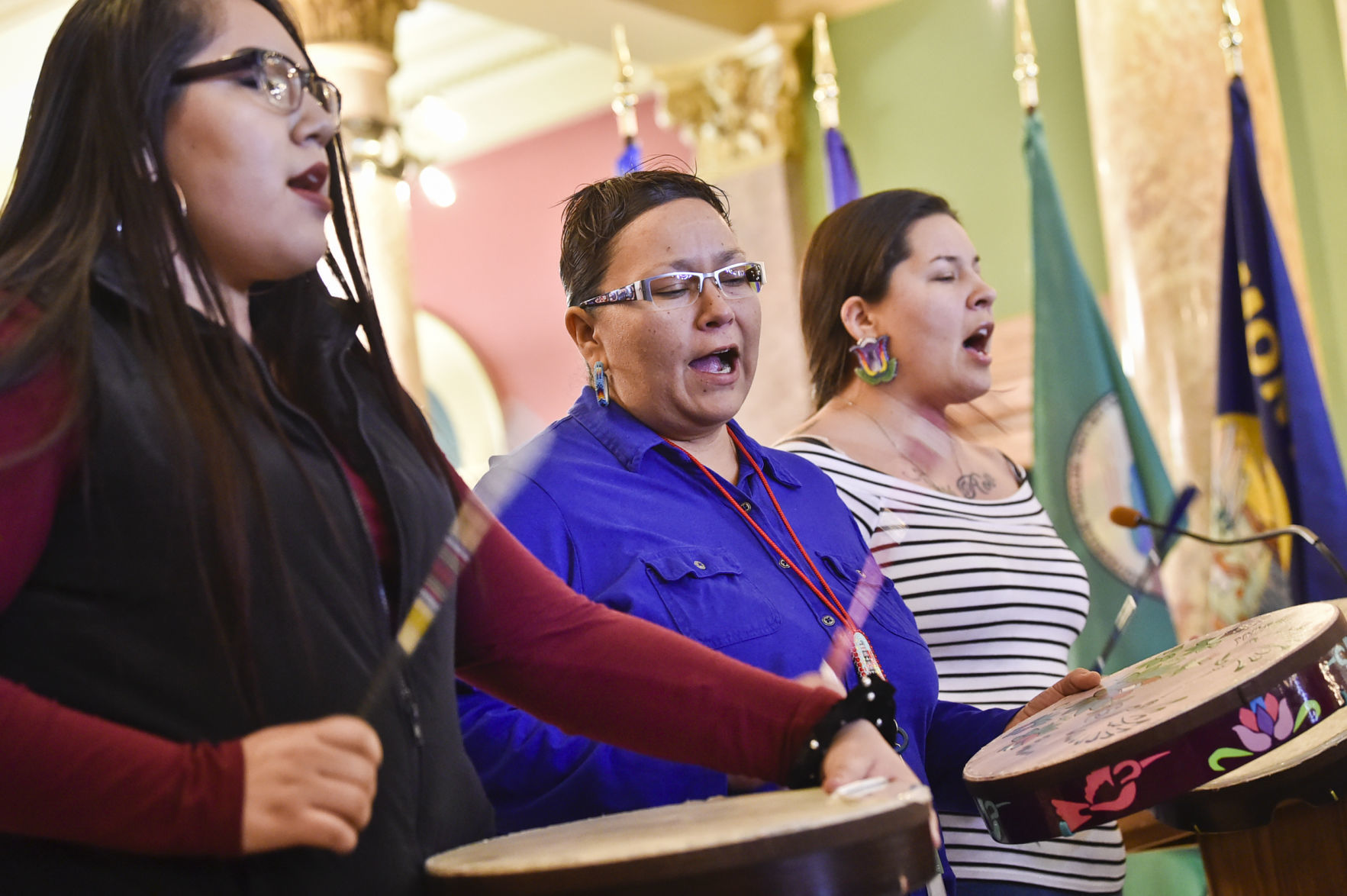 A song is played during a rally Wednesday